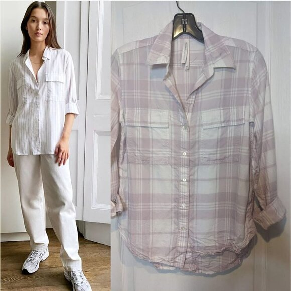 Aritzia the Group Babaton | Long Sleeve Utility Shirt in White/Clover Plaid - Picture 1 of 7